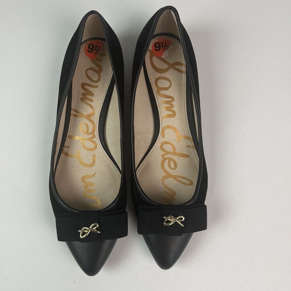 Sam Edelman Lizzy Ballet Flats sz 9.5 Black Suede Leather Bow Preppy Minimalist - Picture 3 of 8